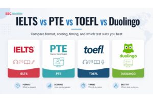 IELTS vs PTE vs TOEFL Duolingo English test comparison BBC Education 2026